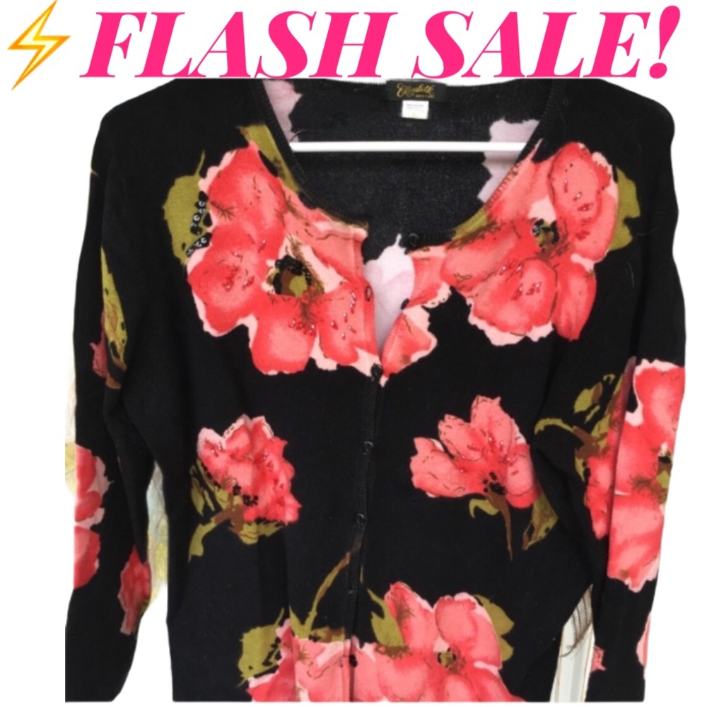 ELIZABETH New York Vintage Beaded Floral Print Cardigan size M EUC - Picture 7 of 12